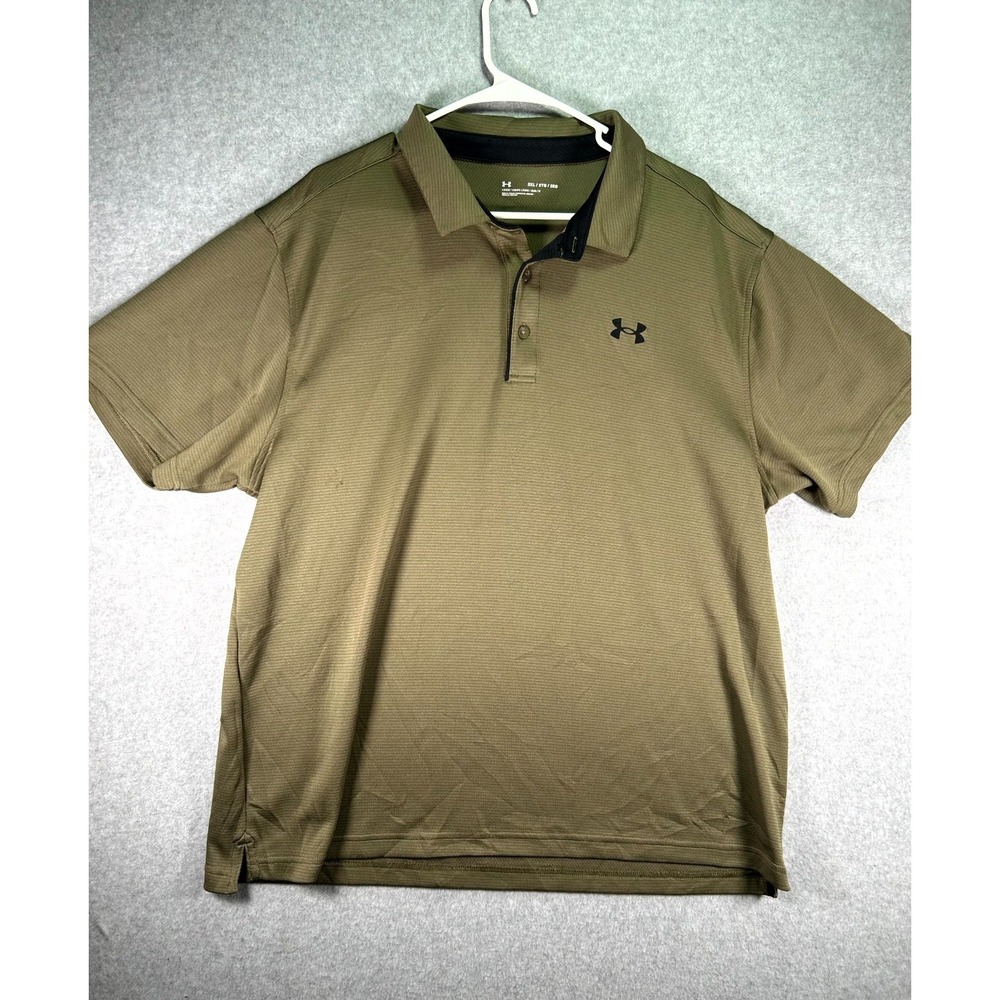 Under Armour Polo Shirt Mens 2XL Olive Green Logo Loose Fit Golf Tennis Sport
